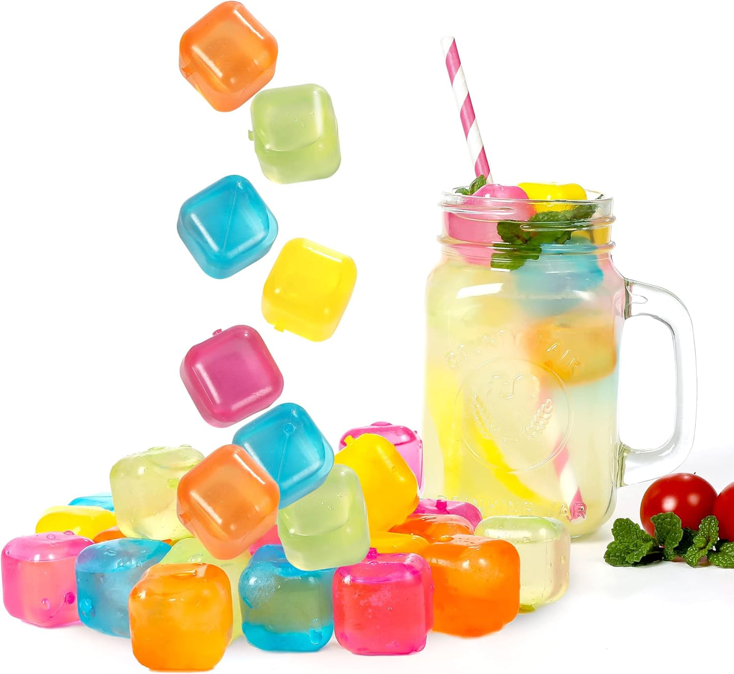 Reusable Ice Cube Plastic Ice Cubes 10 Pack Colorful Refreezable IceCubes for drinks, Whiskey, Vodka or Coffee, Washable Non-Melting Ice Cubes Non-Diluting