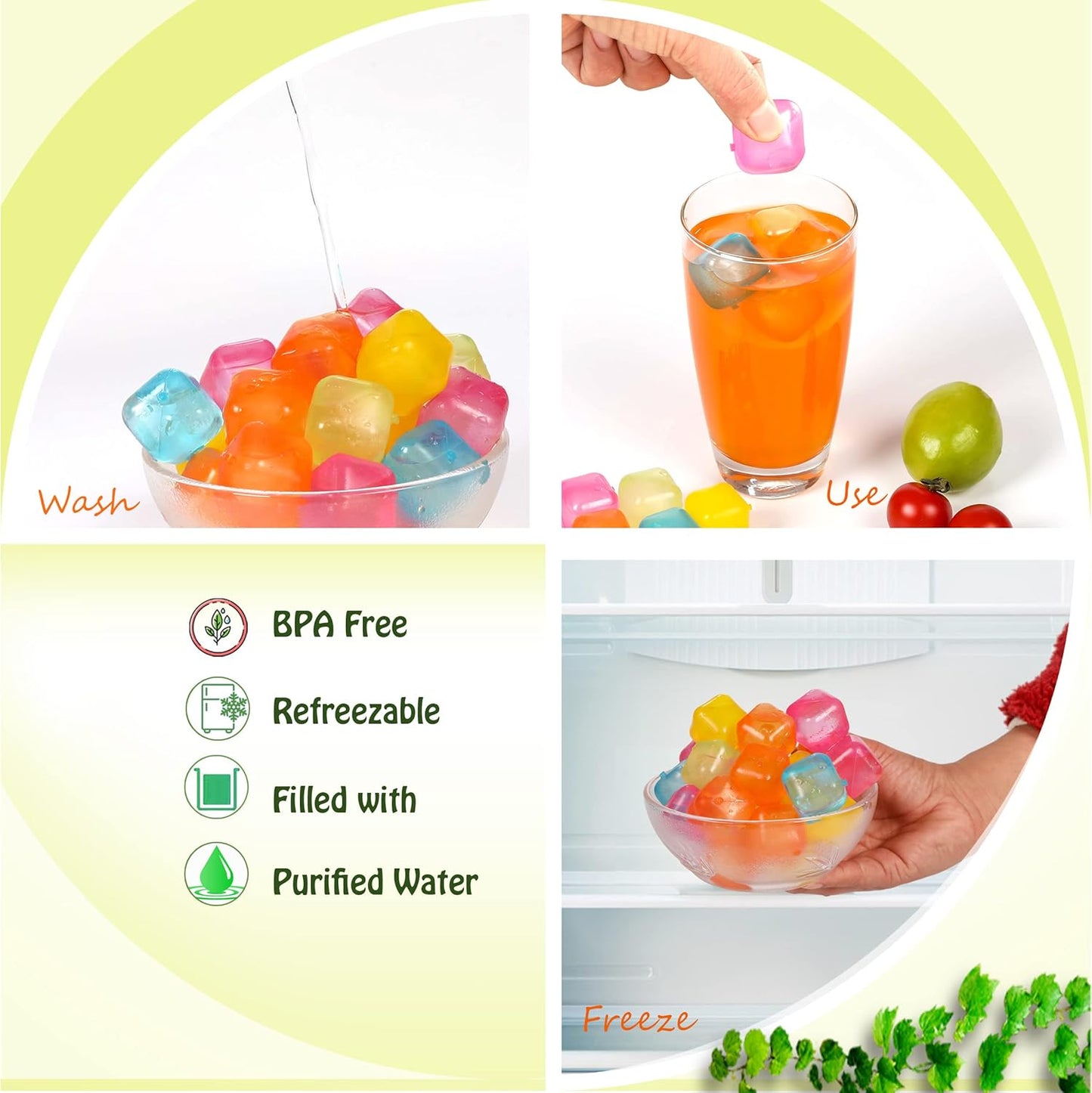 Reusable Ice Cube Plastic Ice Cubes 10 Pack Colorful Refreezable IceCubes for drinks, Whiskey, Vodka or Coffee, Washable Non-Melting Ice Cubes Non-Diluting