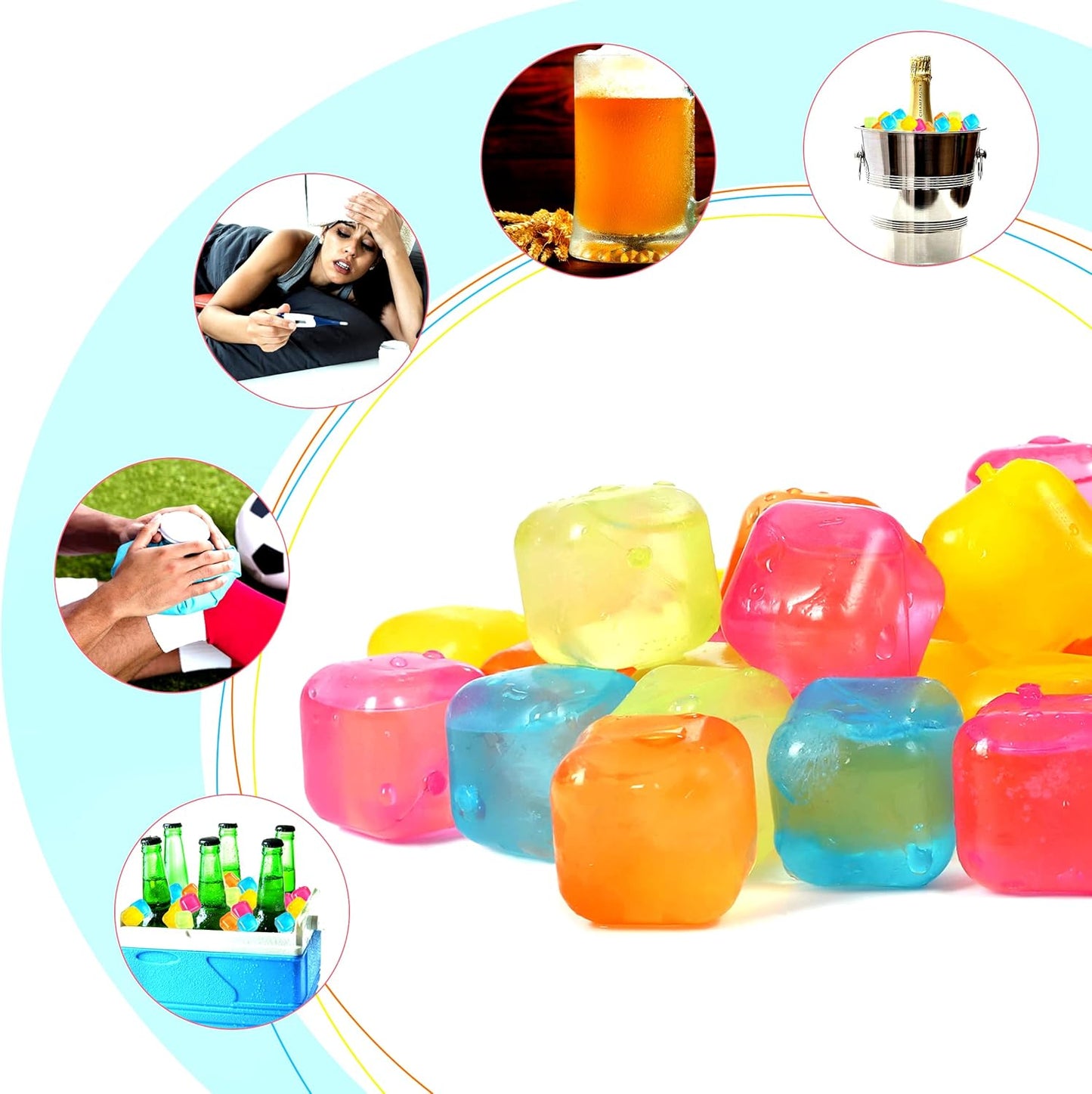 Reusable Ice Cube Plastic Ice Cubes 10 Pack Colorful Refreezable IceCubes for drinks, Whiskey, Vodka or Coffee, Washable Non-Melting Ice Cubes Non-Diluting